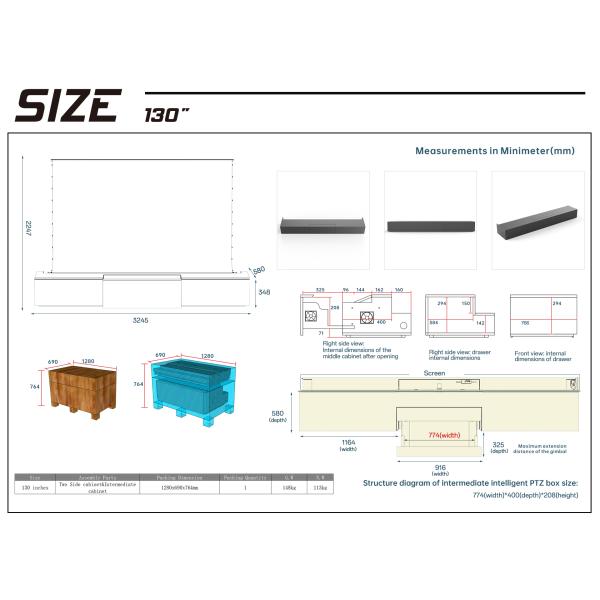 Telescopic Laser TV Cabinet Full Motion Short Throw Projector Entertainment Center White Motorized TV Cabinet
