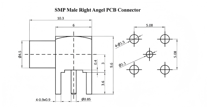 SMP Right Angle PCB Connector RF SMP Male Connector with Gold-Plated Brass DC-18GHz Frequency Range and PTFE Insulator
