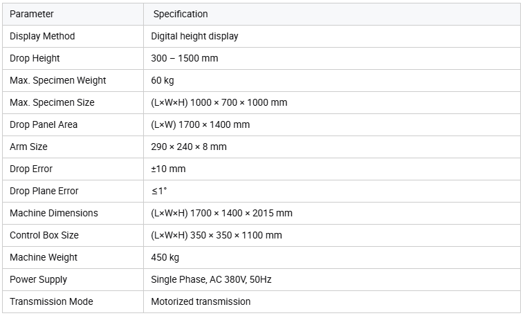 Electric Single Wing Drop Testing Machine 300-1500mm CE Certified for Packaging Box Impact Test Lab Equipment