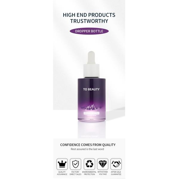 New design small ombre purple white pump 30ml empty serum container dropper bottle