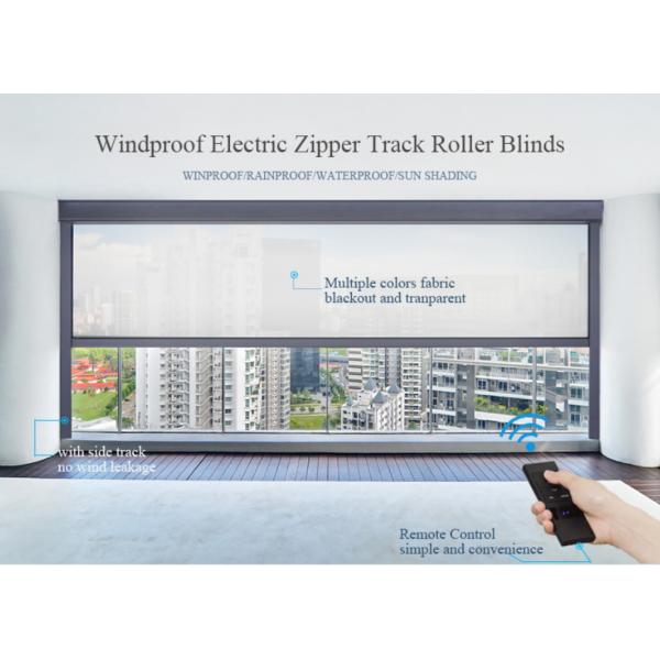 Windproof Outdoor Window Roller Blinds Remote Control AM45 Motor Zip Track