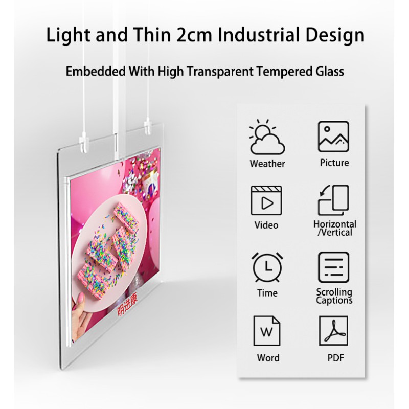 Dual-Sided 55 Inch 4K Transparent LCD Display Built-In CMS Remote Management Roof-Hanging Digital Signage for Commercial Use