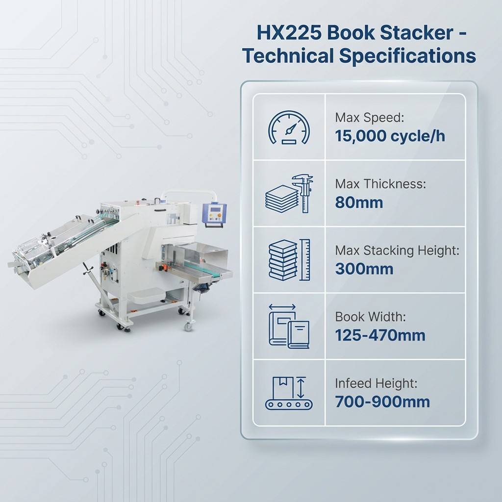HX225 Solid Structure Book Stacking Machine Working 15000 Copies Per Hour Continuously