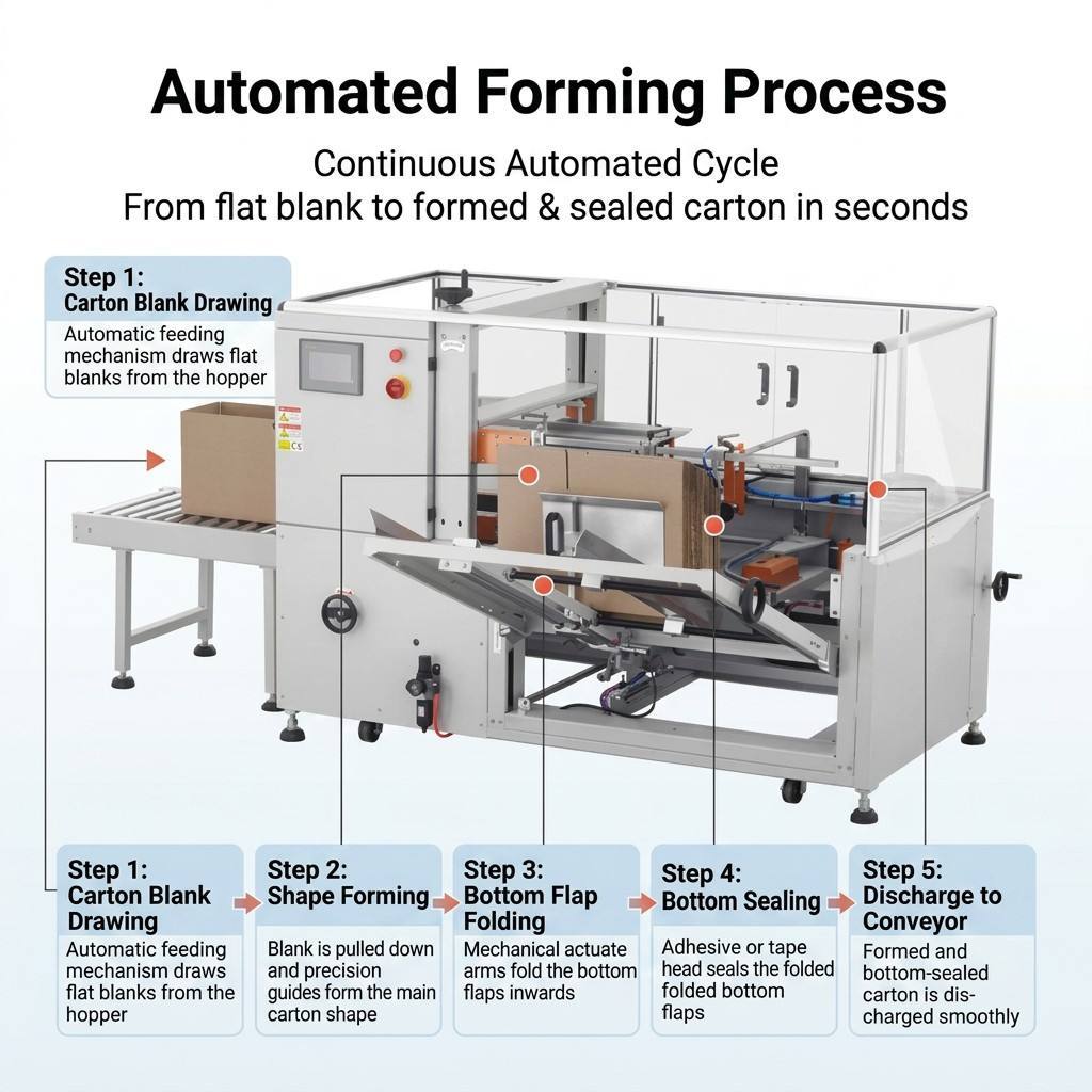 HXP40E Fully Automated Box Forming Device Connecting With Downstream Packaging Conveyor