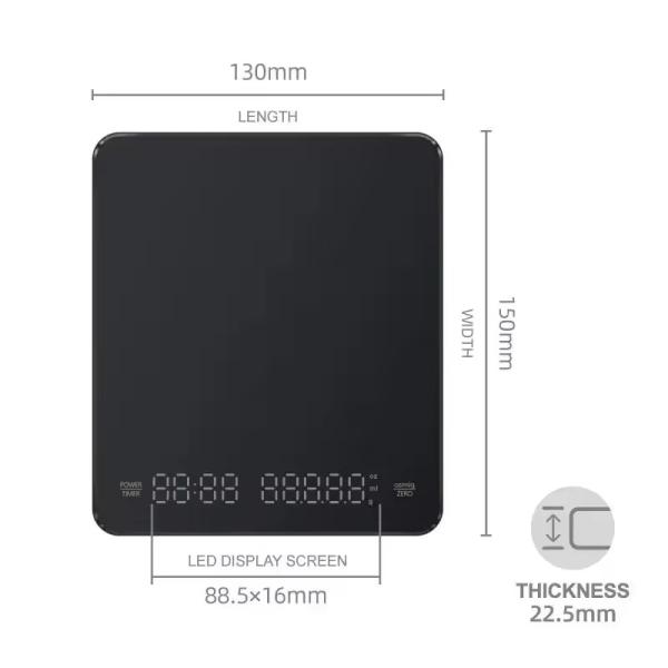 Digital Display Dual Screen LED Display Kitchen Food Timer for Coffee Beans Battery Powered Weight Measuring Tool Rectangle
