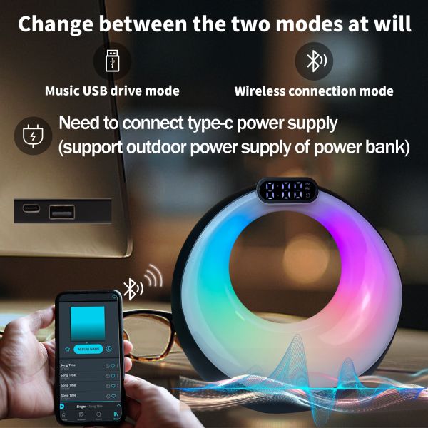 Portable Wireless Gaming LED Smart Bluetooth Speaker Colorful Alarm Clock Outdoor Party Audio Player