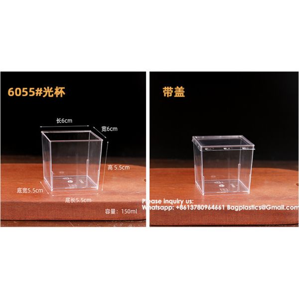 4.8oz/140ml Clear Dessert Cups With Lids And Spoons, Reusable Plastic Rectangle Dessert Cups,Mini Serving Bowl For Desserts Mousses,Puddings,Party