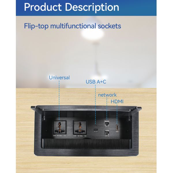 Multifunctional Flip Up Power Socket plug 20W USBA USBC For desk Cable Management