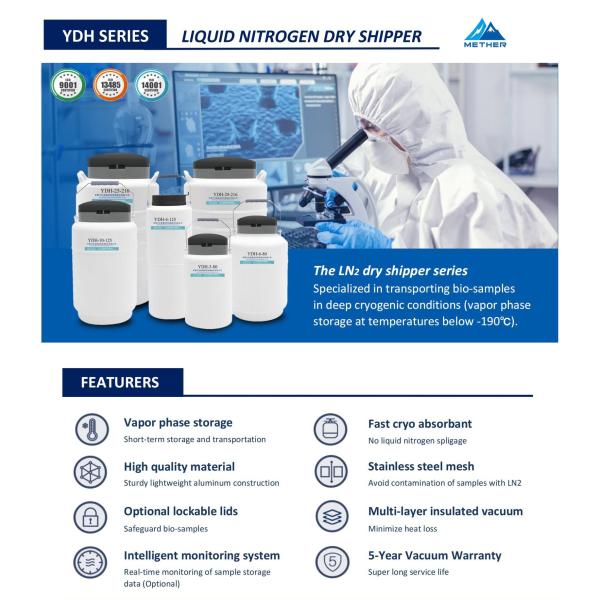Cryogenic Dry Shipper Portable LN₂ Vapor Phase Container for Sample Shipping