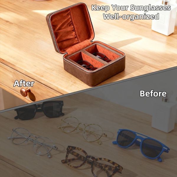 Personalized Logo Zippered Leather Eyeglass Holder Daily Use Reusable Waterproof