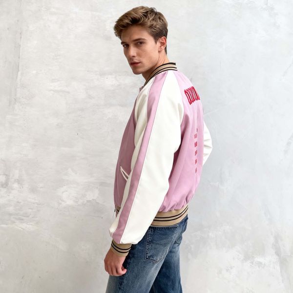 Wholesale Custom Embroidery logo Satin Bomber Jacket for Men Sports Letter V-neck Reversible Varsity Baseball Jersey Jacket