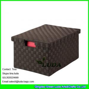 Wholesale LDKZ-023 espresso brown home stoage container double woven strap file storage box with lid from china suppliers