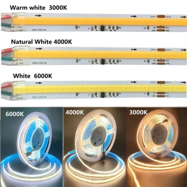 24v Addressable Single Color Cob Light Strip With 360 Leds/M Ip20