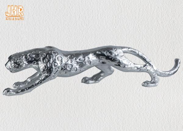 Quality Home Decor Silver Leafed Polyresin Animal Figurines Fiberglass Leopard Sculpture for sale