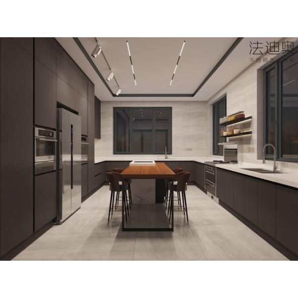 Charcoal Black U-Shaped Stainless Steel Kitchen Cabinets