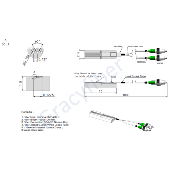 High Density Lidless Fiber Array 1CH 2CH 4CH 8CH 12CH 16CH 24CH 32CH For Silicon Photonics