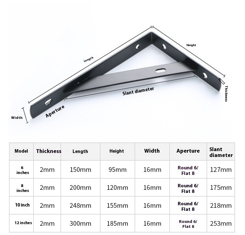 Modern Right-Angle Triangle Bracket for Kitchen Wall Shelf Thickened Tripod Iron Support Frame Panel Fixed Partition Commercial
