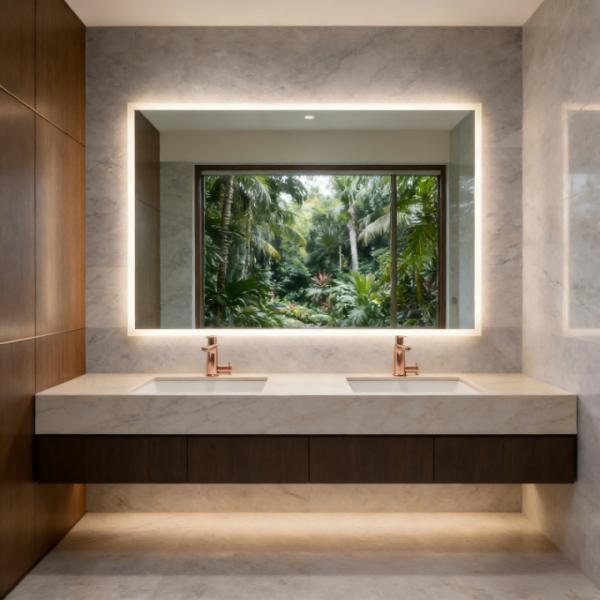 Kingstin Large Rectangle LED Backlit Bathroom Mirror - Anti-Fog Dimmable Vanity Mirror for Modern Luxury Bathroom Decor