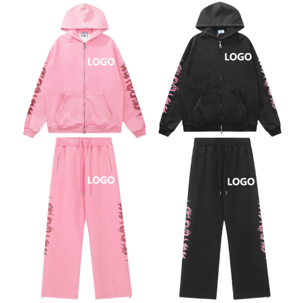 Customized Zipper-Up Solid Hoodie Cotton Polyester Embroidered Design Retro Printed Winter Men's Sports Set