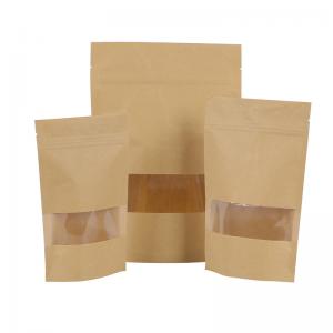 China 250g snack/tea/coffee/rice food k stand up pouch kraft packaging paper bag with window on sale