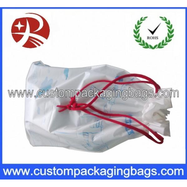 Eco Water - proof Drawstring Plastic Bags , Customized Drawstring Bags With Bottom Gusset