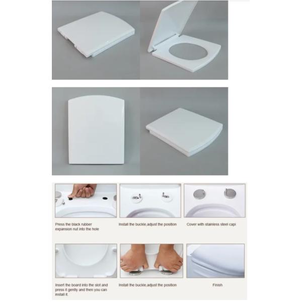 Square White PP Toilet Seat Cover with One Button Quick Release and Slow-Close Function