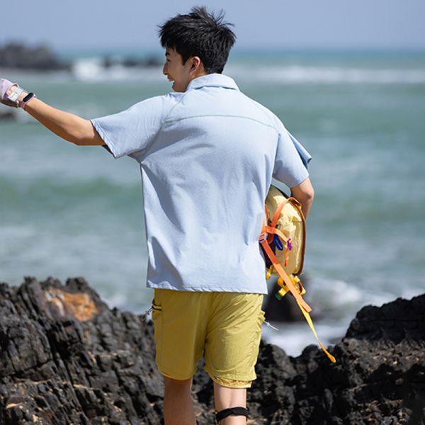 Custom Men Half Zip Quick Dry Anti-Bacterial Polo Shirt, Loose Stand Collar Outdoor Short Sleeve Top For Fishing Surfing Sports