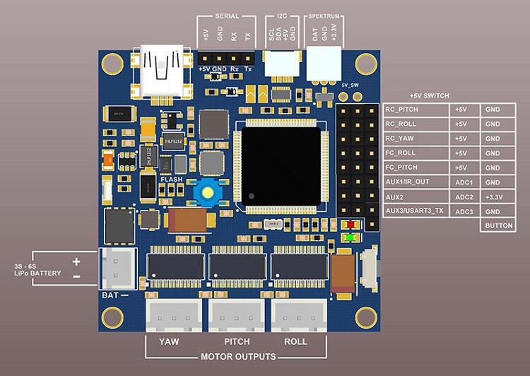 IFlight BaseCam SimpleBGC 32-bit Current Sensor Built-in Frame IMU Extended Brushless PTZ Gimbal Controller Camera Stabilizer