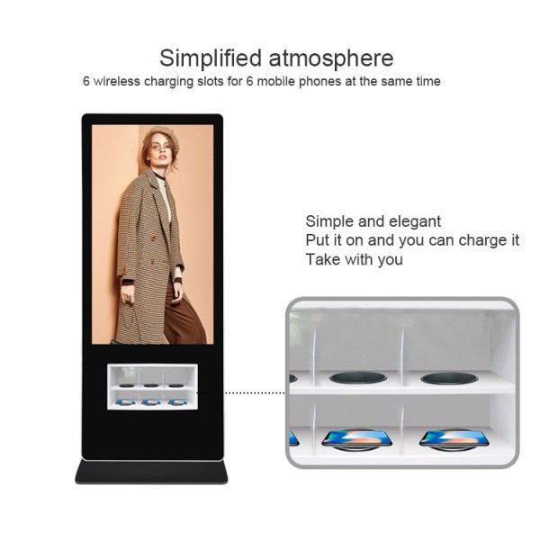 55 Inch Floor Standing Android Digital Signage Kiosk With Smart Wireless Charging Station