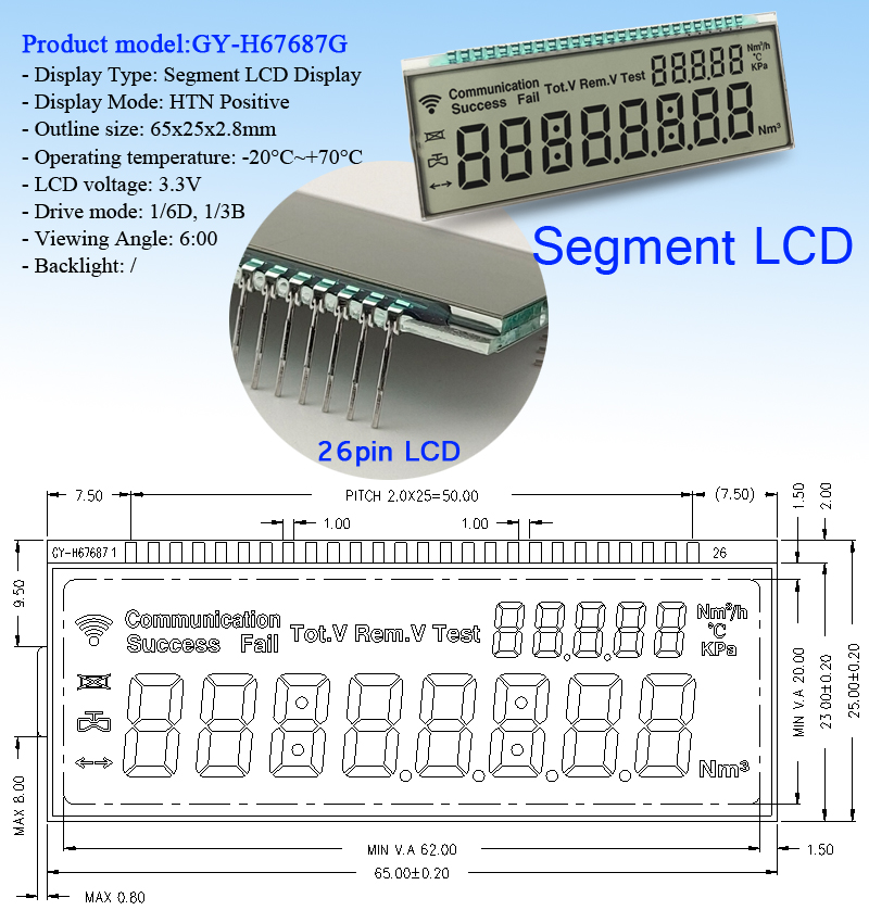 Fstn Monochrome 128x64 dot Graphic Cog LCD 16x2 Lcm Vatn Lcd Digital Segment Screen Custom 7 Segment Lcd Display