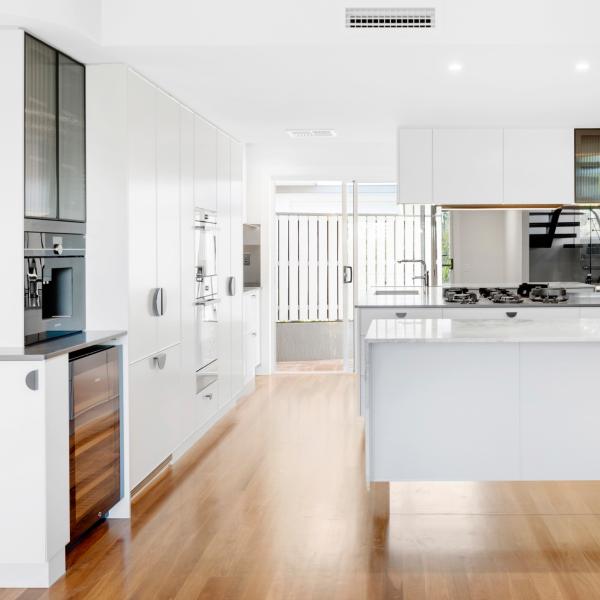 Semicircular Handle PVC Kitchen Cabinet Contemporary Simple White PVC Kitchen Furniture