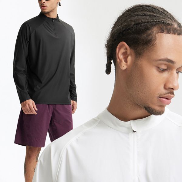 Men Long Sleeve Half Zip Raglan Cycling Top, Ice Cool Quick Dry Nylon Spandex Sport Tee, Custom Logo & Private Label OEM