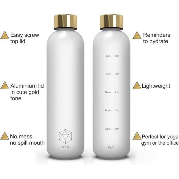 ARCANA Arc Water Bottle With Time Marker - Motivational Water Bottles With Times To Drink - BPA Free Frosted Plastic