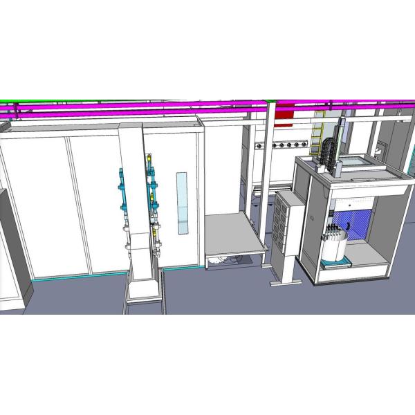Powder Coating Line Combining Automatic Electrostatic Spraying and Manual Touch Up Stations for Coating on Aluminum Profiles