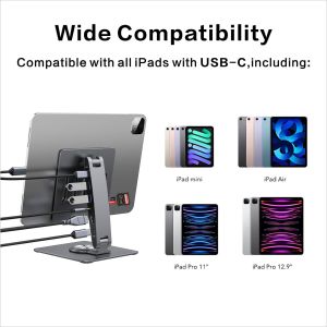 Originneo 360° Rotatable 7-in-1 Tablet Stand with USB C Hub Docking Station
