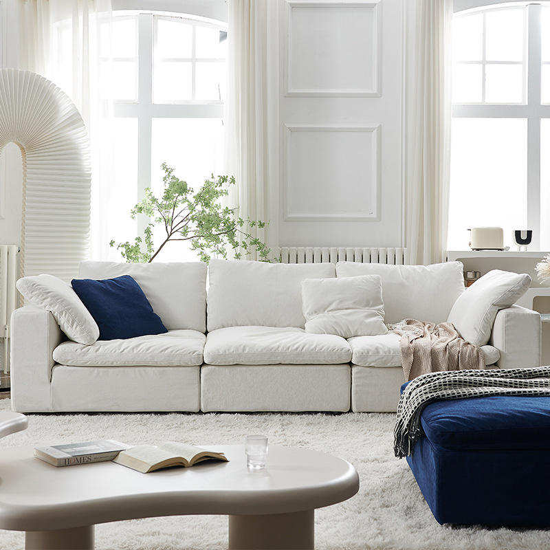 Modern Style Reclining Convertible Comfortable Sectional Modular L-Shape Sponge Fabric 3 Seats Living Room Sofa Set Ottoman