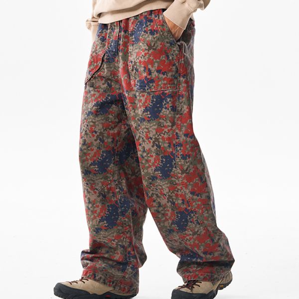 Custom Logo Sweatpants Canvas 100% Cotton Windproof Breathable Cargo Pants Men Loose Wide Leg Tactical Elastic Waist Workwear