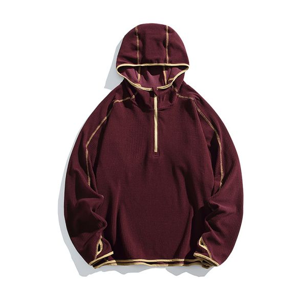 Custom OEM ODM Half Zip Hooded Thermal Pullover, Constant Temperature Warm Grid Outdoor Fleece Top, Custom Logo & Fabric Supported