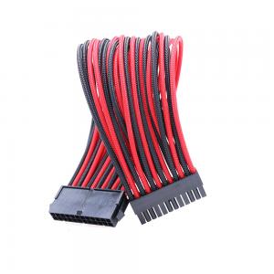 Wholesale OEM PC extension cord 90 degree 24-pin red and black braided cord cotton mesh 24p 16AWG 30CM extension cord from china suppliers