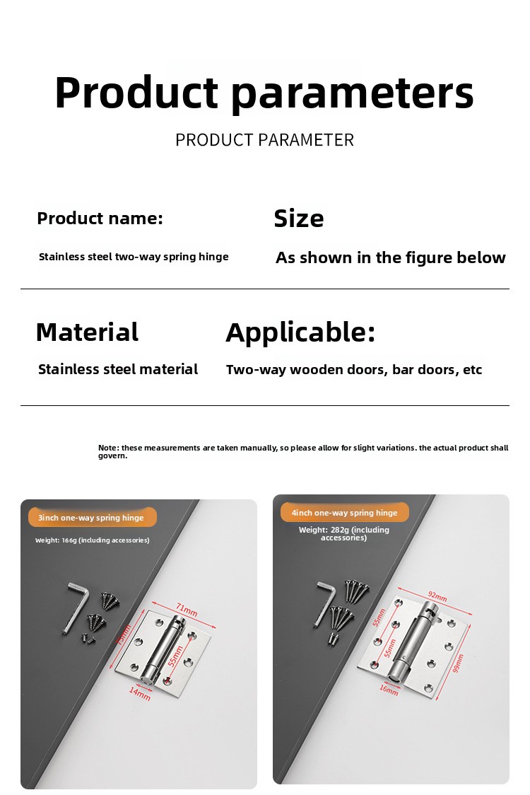 Stainless Steel Double-Opening Single-Opening Spring Hinges Internal External Two-Way Free-Closing Door Closers Automatic Doors