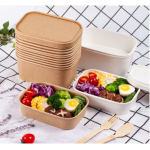 Eco Friendly Leak Proof Stackable Disposable Paper Bowl - Rectangular Lidded