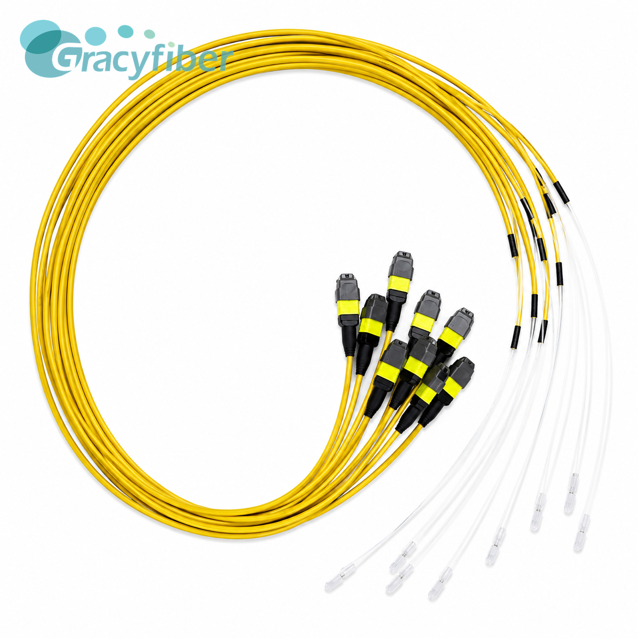 Custom 8 Channel SMFA 250P A0° Lidless Fiber Array Corning SMF-28e 2mm Yellow Tube MTP APC Female