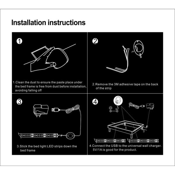 Usb 7000K Motion Sensor LED Strip 3000mm Motion Activated Under Bed Light