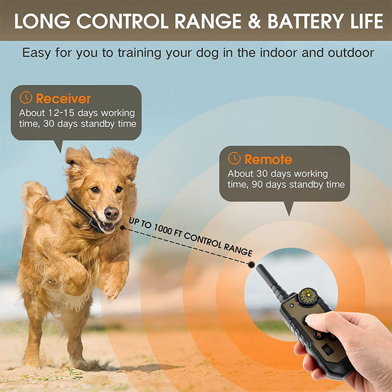 Intelligent Rechargeable Eco-friendly Nylon Plastic Waterproof IP67 Remote Control Dog Trainer Electric Shock Collar Barking