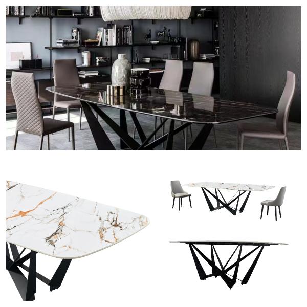 ceramic Metal Cross Leg Dining Table , Rectangle Cross Extension Table