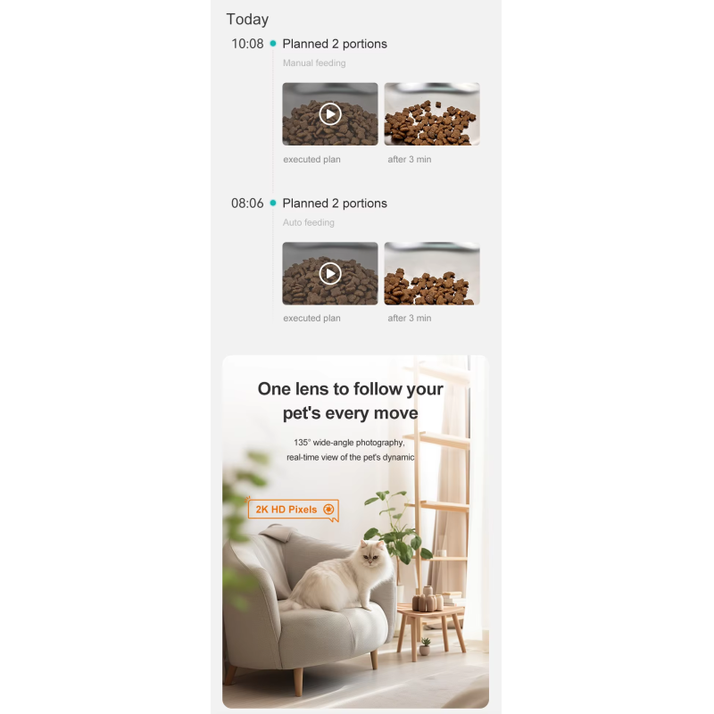 Intelligent Dual Camera AI Feeder for Cat and Dog Solid Pattern Automatic Food Chaser with Eco-Friendly Battery Charging Source