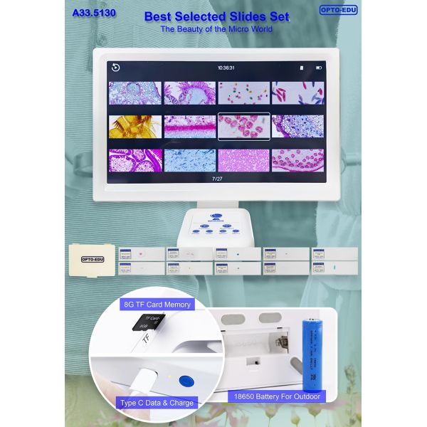 OPTO-EDU A33.5130 7'' LCD Microscope 8MP Camera 1080p Video HDMI/WiFi/USB Portable Design
