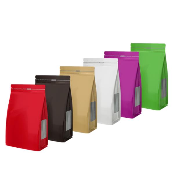 Resealable Flat Bottom Kraft Paper Bag Stand Up Pouch With Side Window For Dry Food