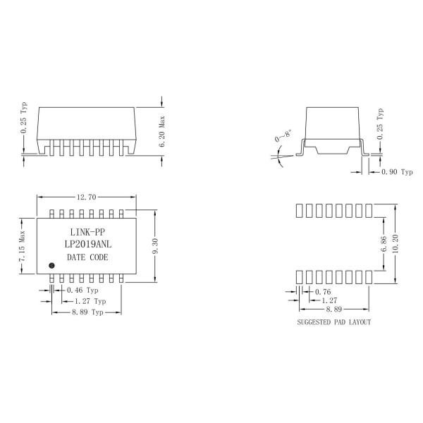 LP2019ANL PoE+ LAN Transformer 10/100 BASE-T VOIP Magnetics