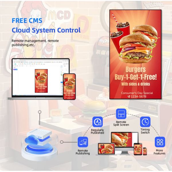 Professional Digital Menu Board for Restaurants, 43"/55"/86"
